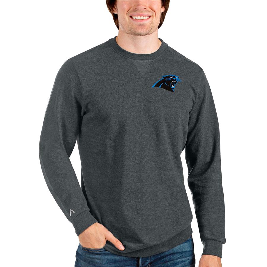 Carolina Panthers Antigua Reward Crewneck Pullover Sweatshirt - Heathered Charcoal