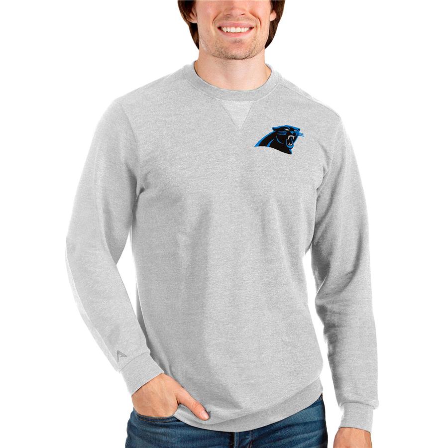 Carolina Panthers Antigua Reward Crewneck Pullover Sweatshirt - Heathered Gray