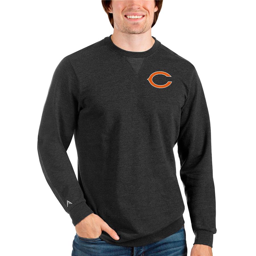 Chicago Bears Antigua Reward Crewneck Pullover Sweatshirt - Heathered Black