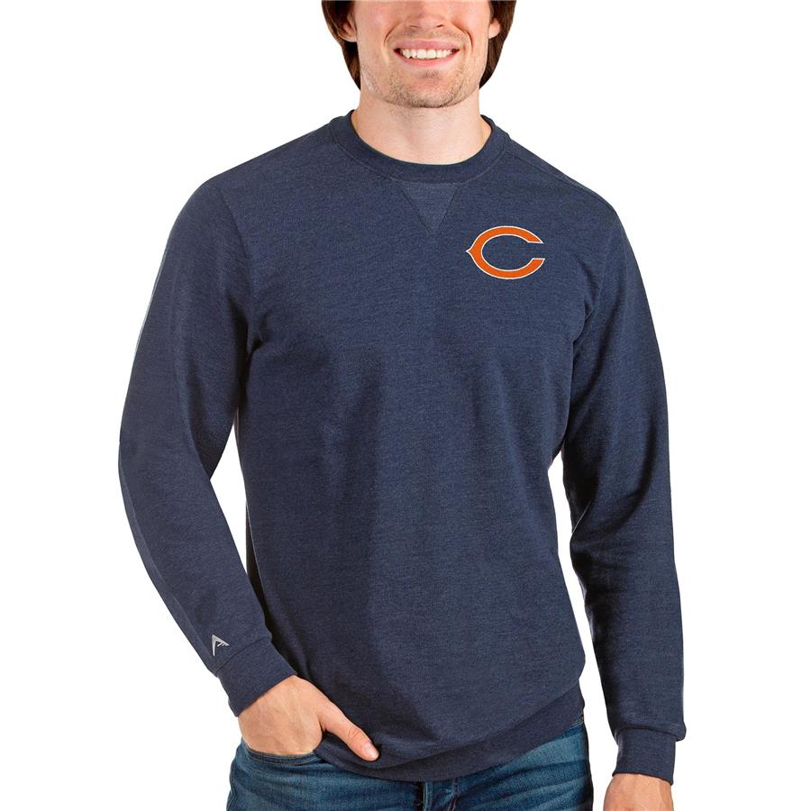 Chicago Bears Antigua Reward Crewneck Pullover Sweatshirt - Heathered Navy