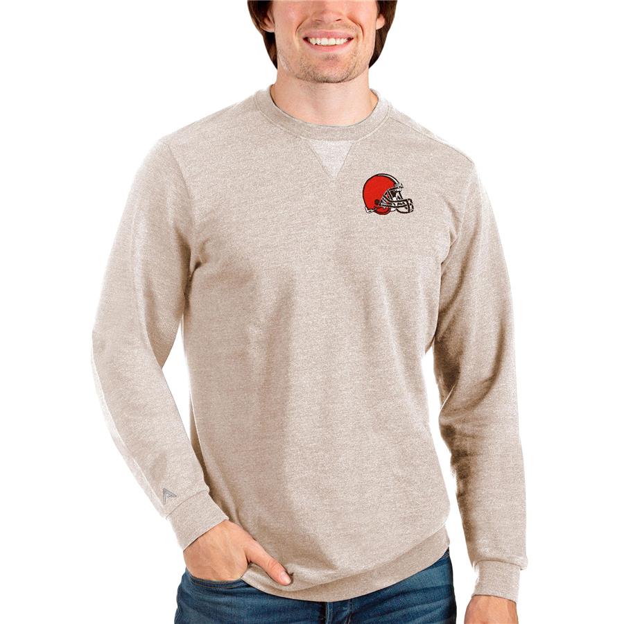 Cleveland Browns Antigua Reward Crewneck Pullover Sweatshirt - Oatmeal