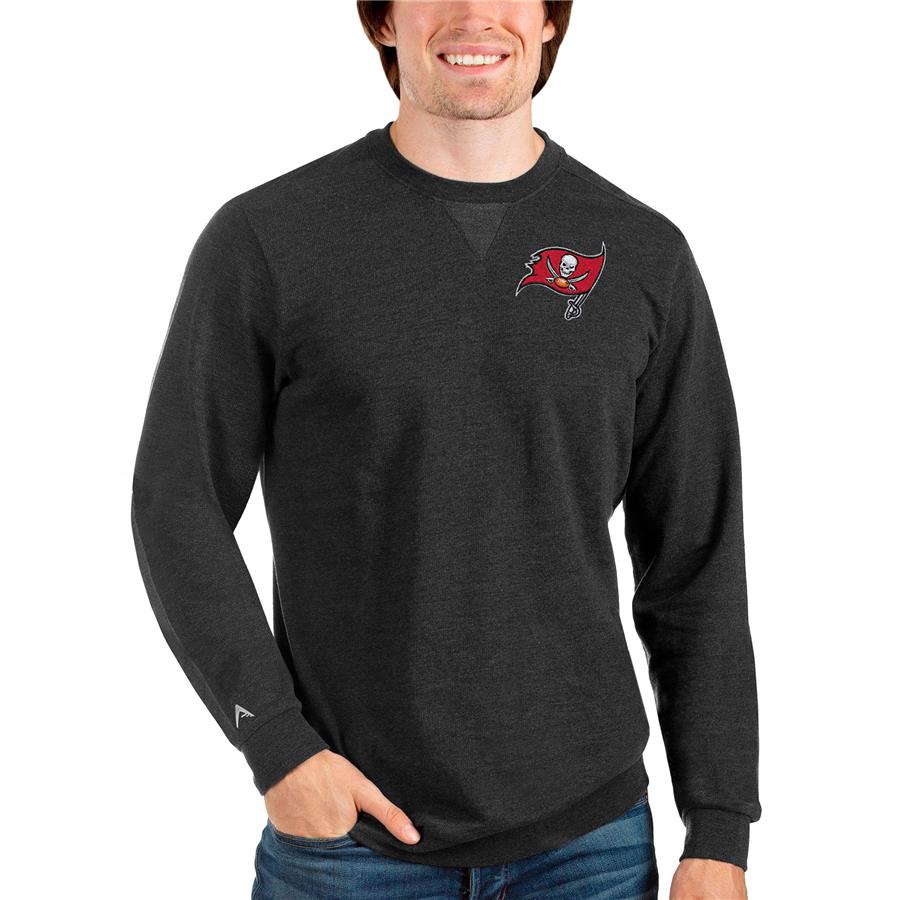 Tampa Bay Buccaneers Antigua Reward Crewneck Pullover Sweatshirt - Heathered Black