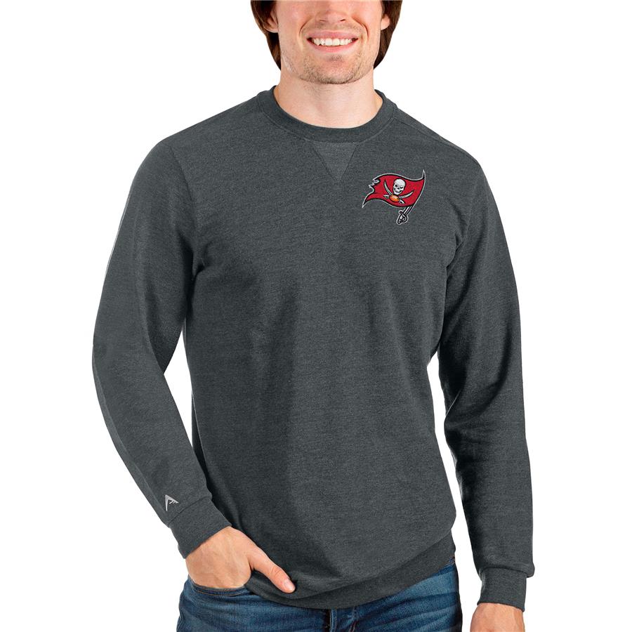 Tampa Bay Buccaneers Antigua Reward Crewneck Pullover Sweatshirt - Heathered Charcoal