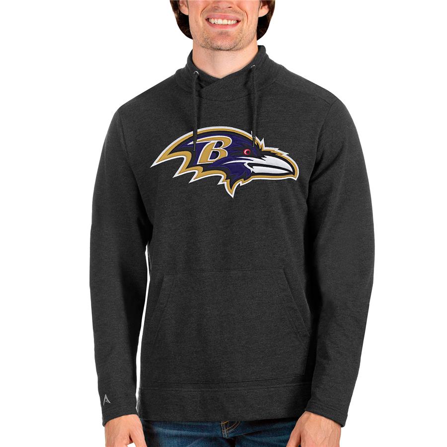 Baltimore Ravens Antigua Team Reward Crossover Neckline Pullover Sweatshirt - Heathered Black