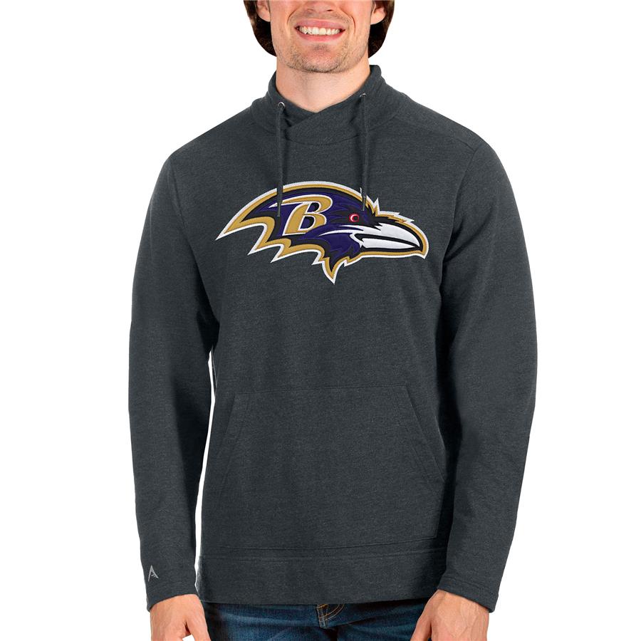 Baltimore Ravens Antigua Team Reward Crossover Neckline Pullover Sweatshirt - Heathered Charcoal