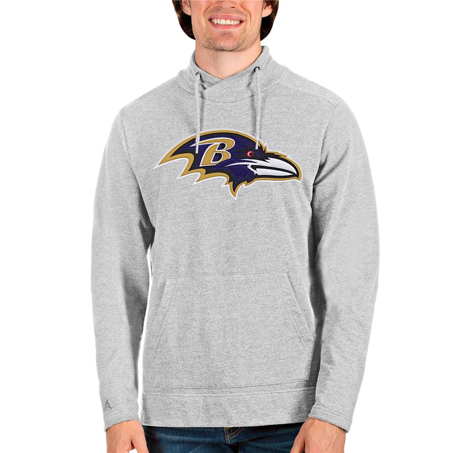 Baltimore Ravens Antigua Team Reward Crossover Neckline Pullover Sweatshirt - Heathered Gray