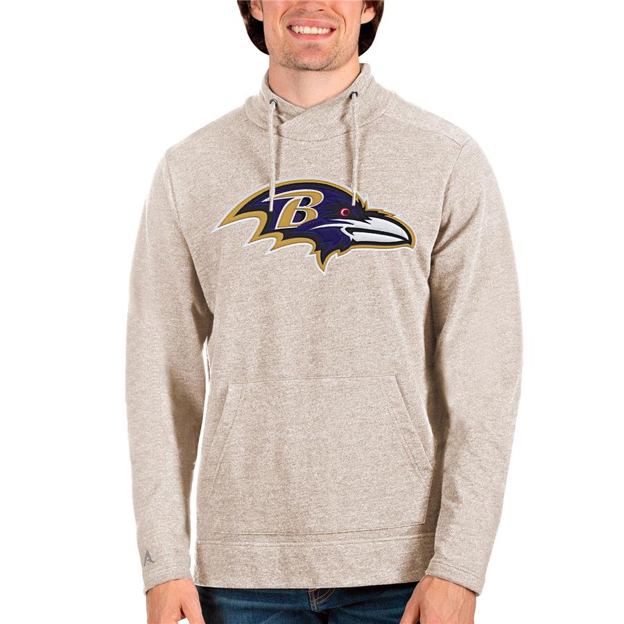 Baltimore Ravens Antigua Team Reward Crossover Neckline Pullover Sweatshirt - Oatmeal