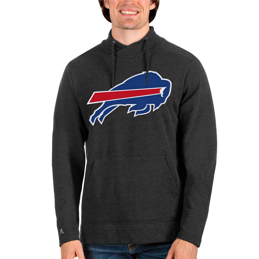 Buffalo Bills Antigua Team Reward Crossover Neckline Pullover Sweatshirt - Heathered Black