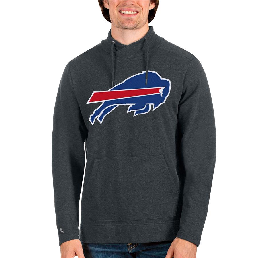 Buffalo Bills Antigua Team Reward Crossover Neckline Pullover Sweatshirt - Heathered Charcoal
