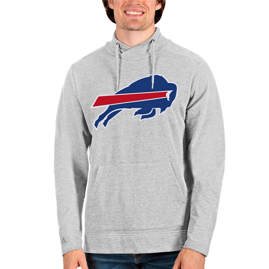 Buffalo Bills Antigua Team Reward Crossover Neckline Pullover Sweatshirt - Heathered Gray