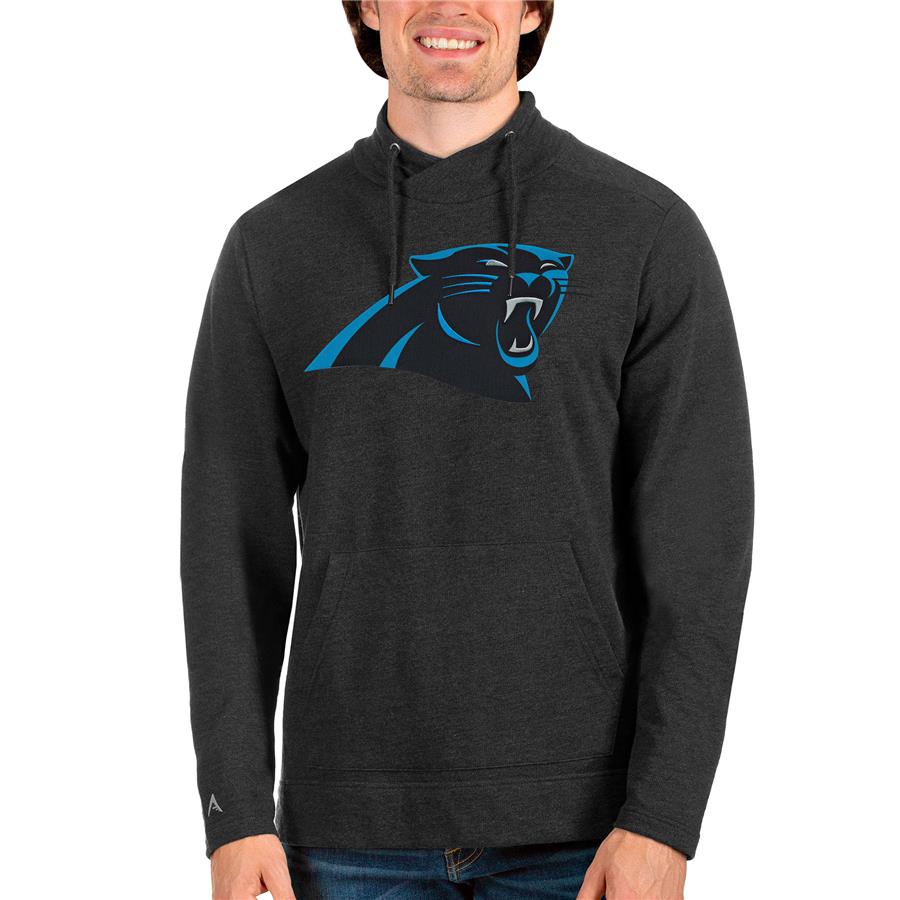 Carolina Panthers Antigua Team Reward Crossover Neckline Pullover Sweatshirt - Heathered Black