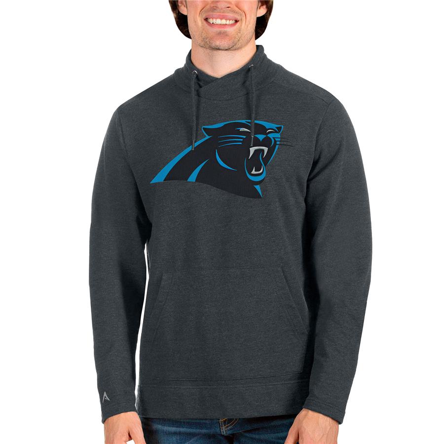 Carolina Panthers Antigua Team Reward Crossover Neckline Pullover Sweatshirt - Heathered Charcoal