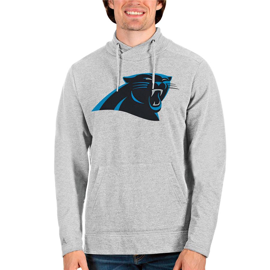 Carolina Panthers Antigua Team Reward Crossover Neckline Pullover Sweatshirt - Heathered Gray