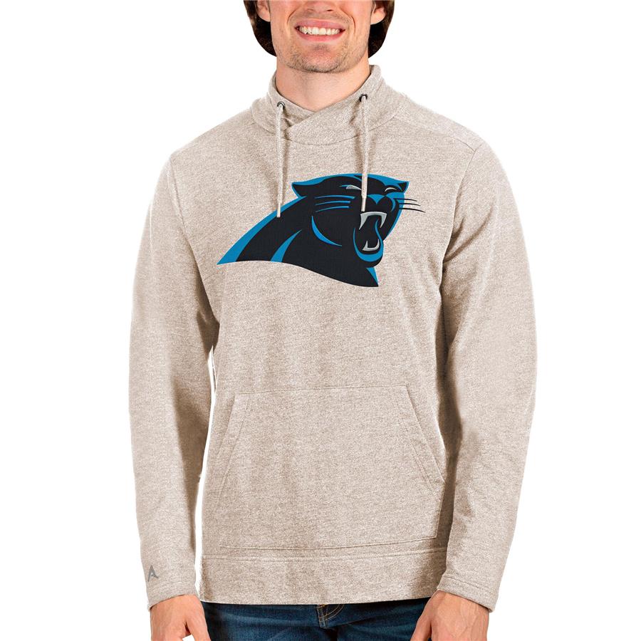 Carolina Panthers Antigua Team Reward Crossover Neckline Pullover Sweatshirt - Oatmeal