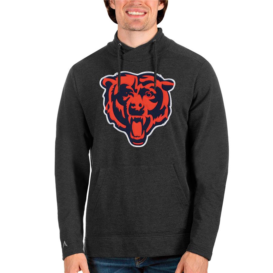 Chicago Bears Antigua Team Reward Crossover Neckline Pullover Sweatshirt - Heathered Black