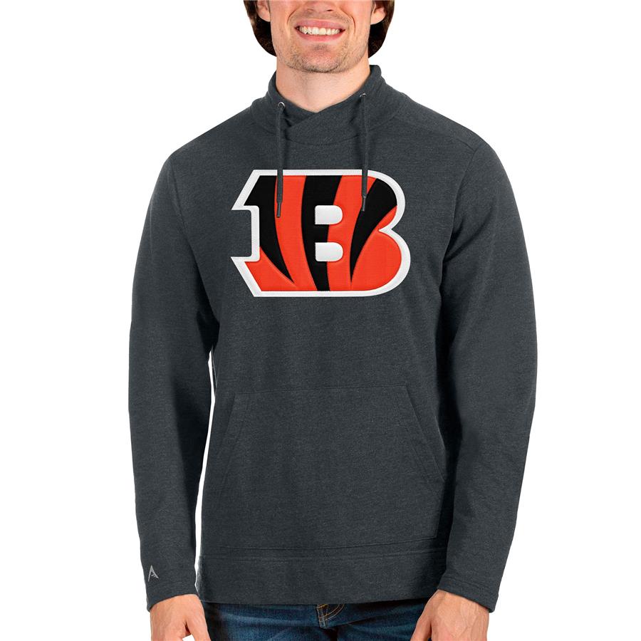 Cincinnati Bengals Antigua Team Reward Crossover Neckline Pullover Sweatshirt - Heathered Charcoal