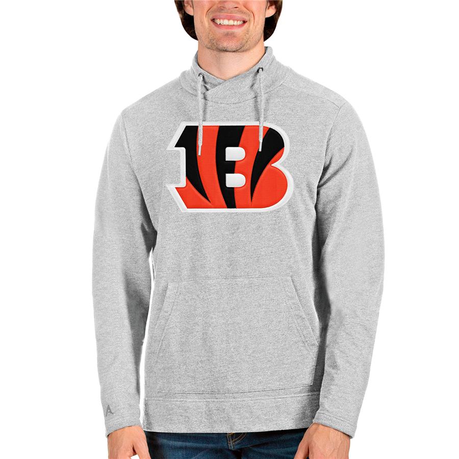 Cincinnati Bengals Antigua Team Reward Crossover Neckline Pullover Sweatshirt - Heathered Gray