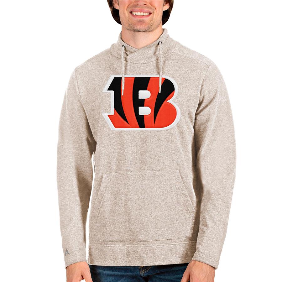 Cincinnati Bengals Antigua Team Reward Crossover Neckline Pullover Sweatshirt - Oatmeal
