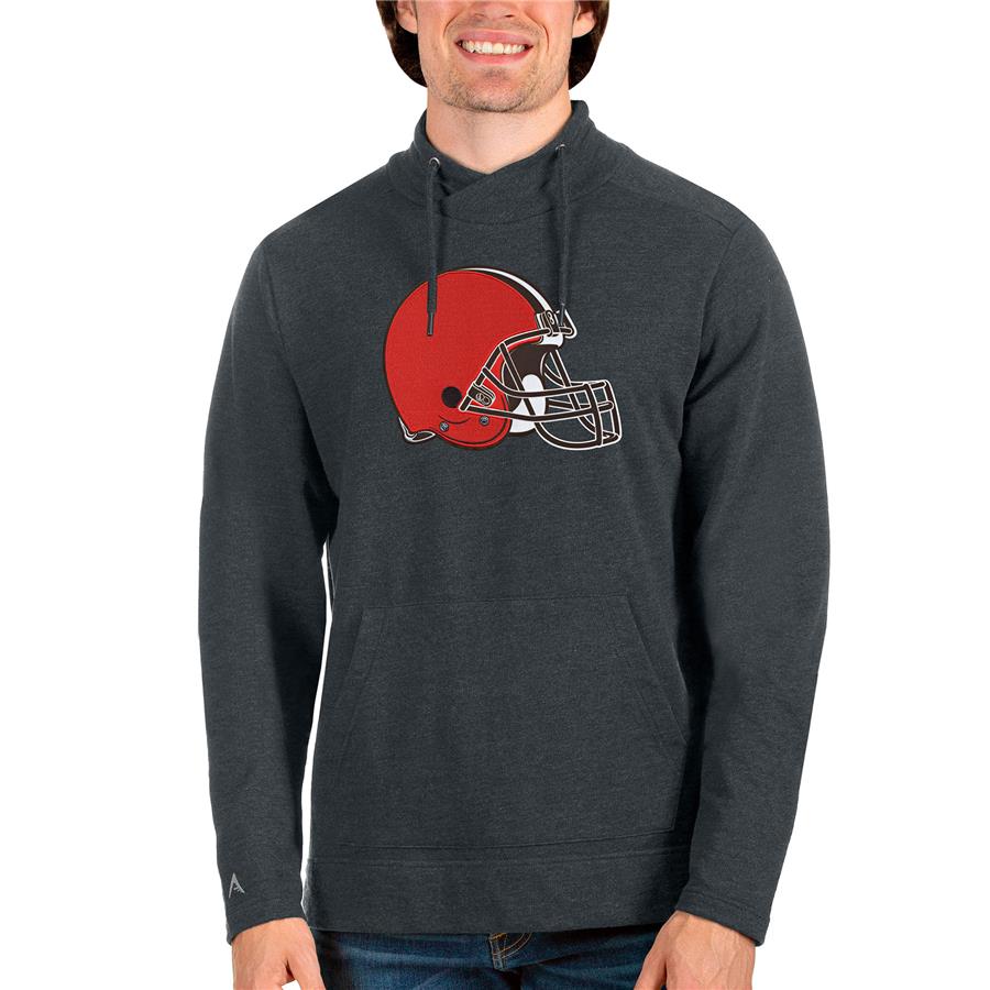 Cleveland Browns Antigua Team Reward Crossover Neckline Pullover Sweatshirt - Heathered Charcoal