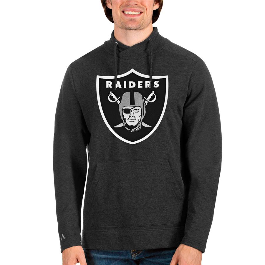 Las Vegas Raiders Antigua Team Reward Crossover Neckline Pullover Sweatshirt - Heathered Black