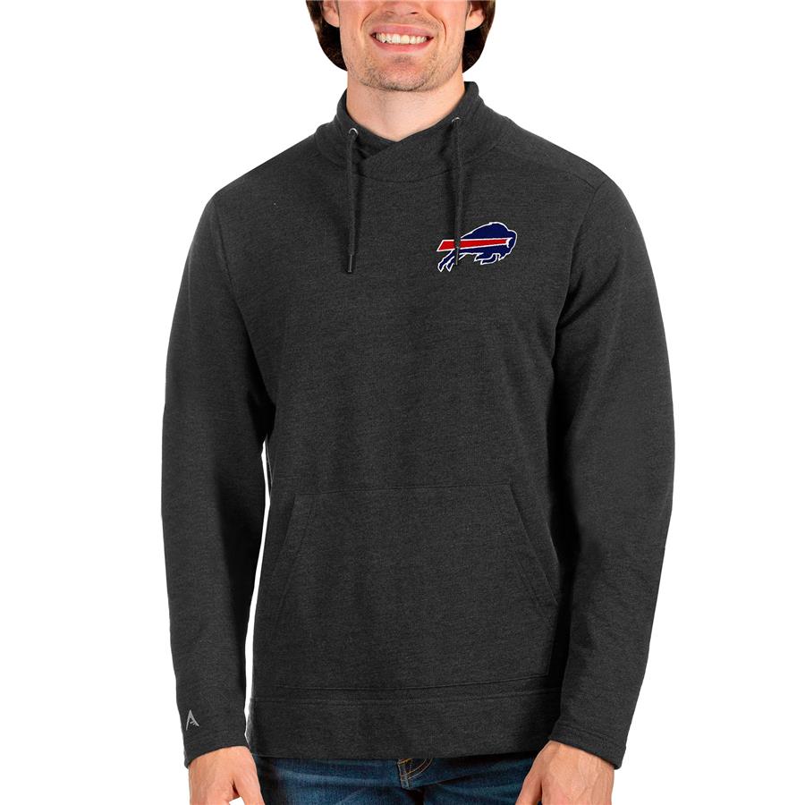 Buffalo Bills Antigua Reward Crossover Neckline Pullover Sweatshirt - Heathered Black
