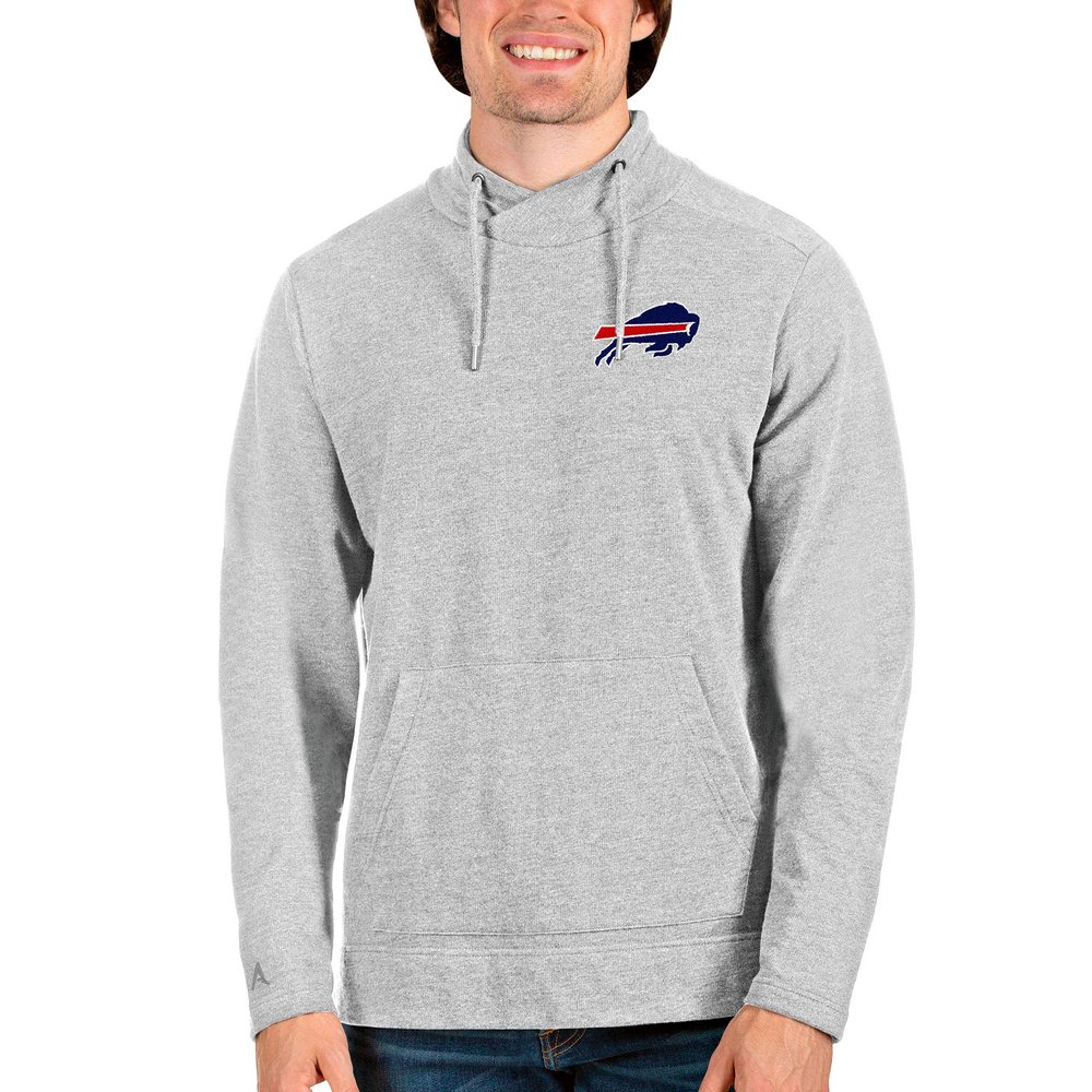 Buffalo Bills Antigua Reward Crossover Neckline Pullover Sweatshirt - Heathered Gray