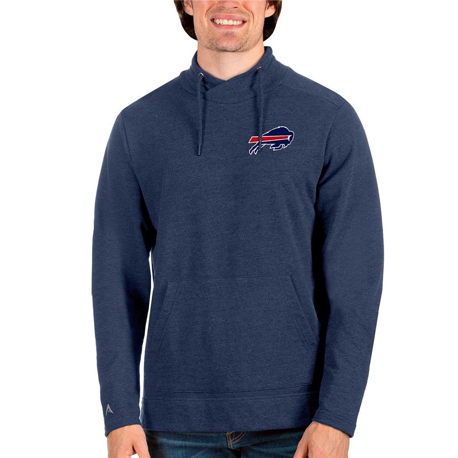 Buffalo Bills Antigua Reward Crossover Neckline Pullover Sweatshirt - Heathered Navy