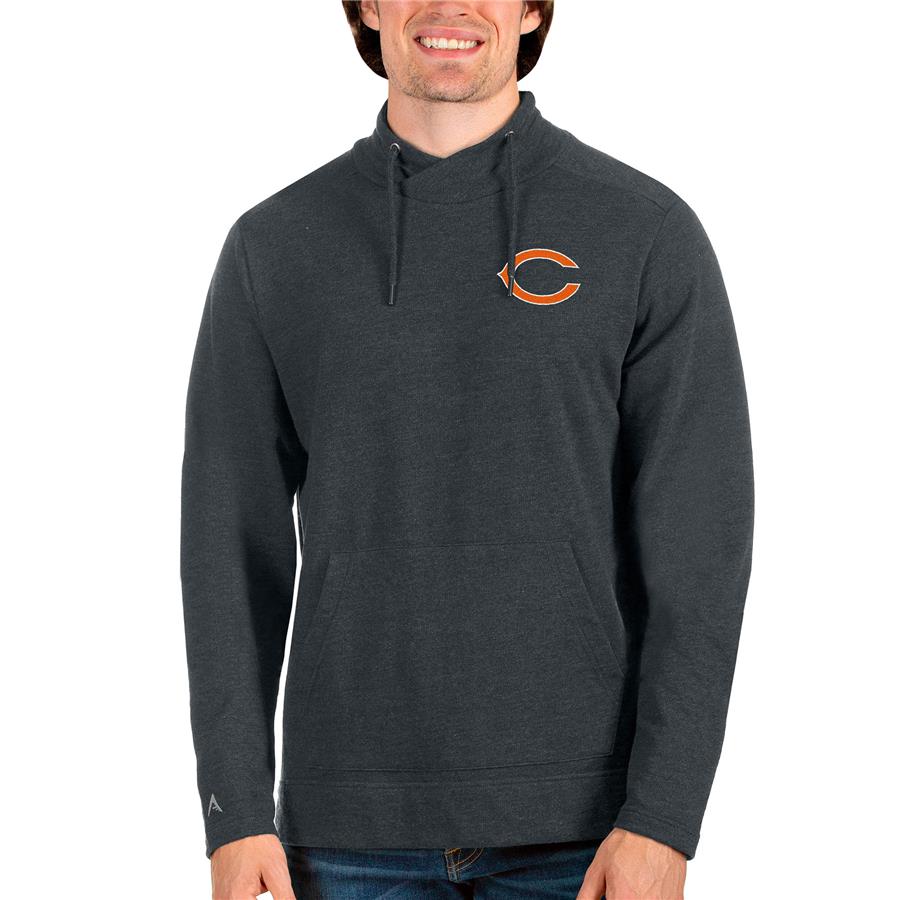 Chicago Bears Antigua Reward Crossover Neckline Pullover Sweatshirt - Heathered Charcoal