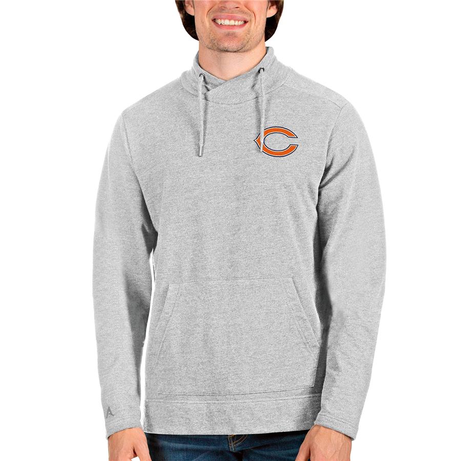 Chicago Bears Antigua Reward Crossover Neckline Pullover Sweatshirt - Heathered Gray