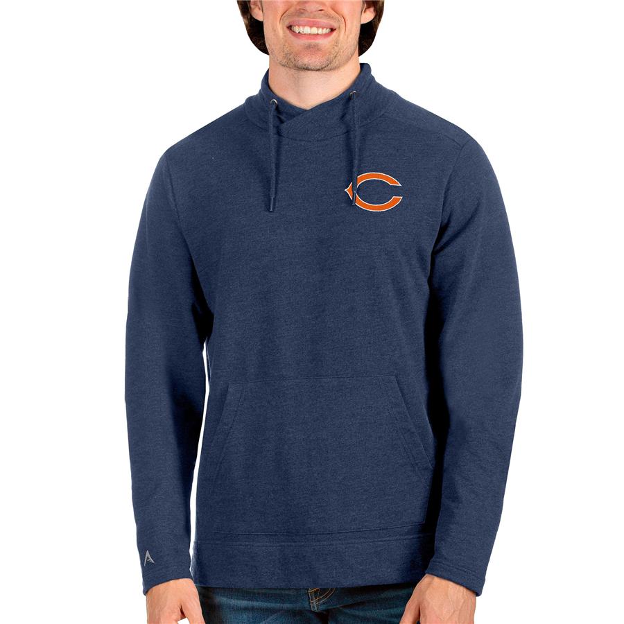 Chicago Bears Antigua Reward Crossover Neckline Pullover Sweatshirt - Heathered Navy