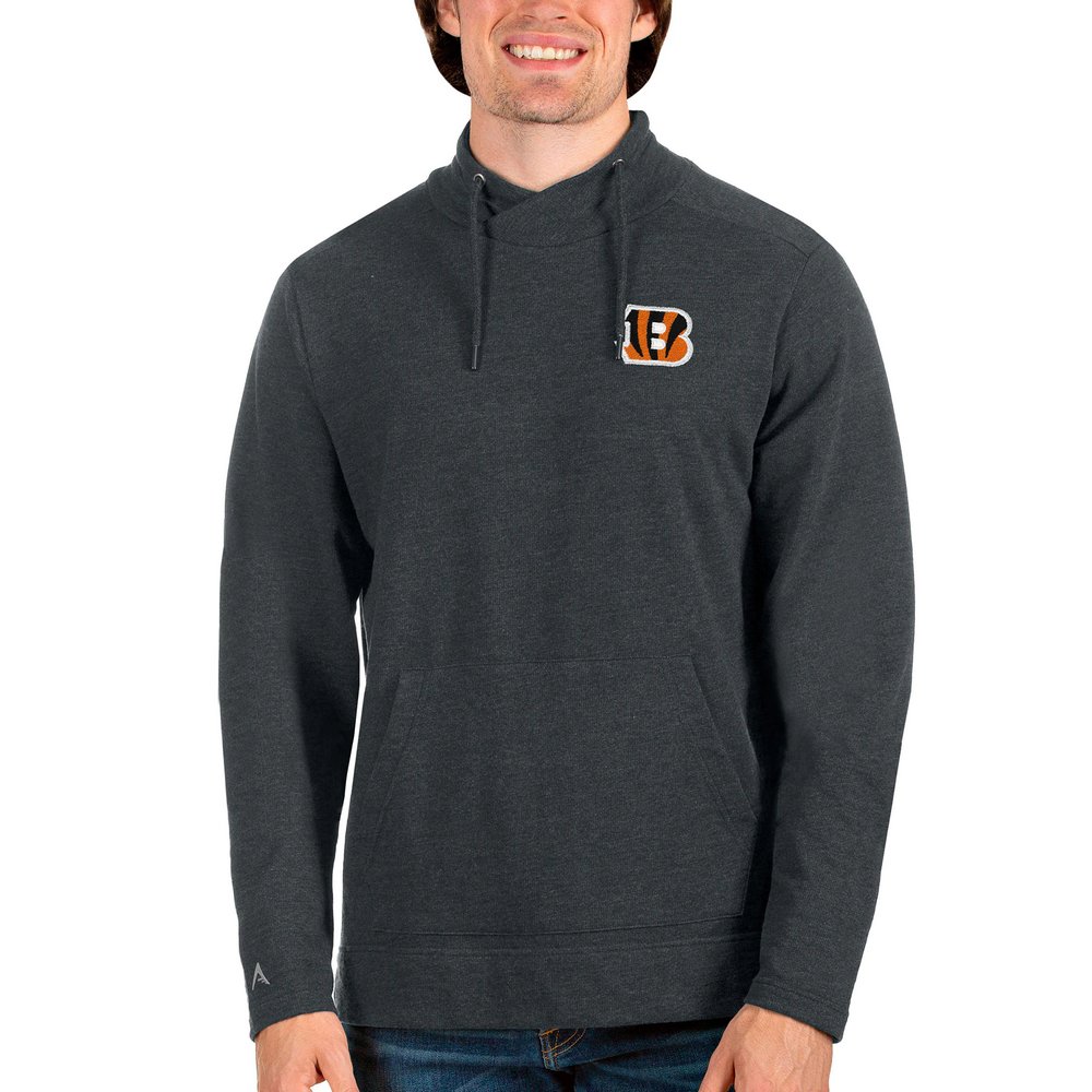 Cincinnati Bengals Antigua Reward Crossover Neckline Pullover Sweatshirt - Heathered Charcoal