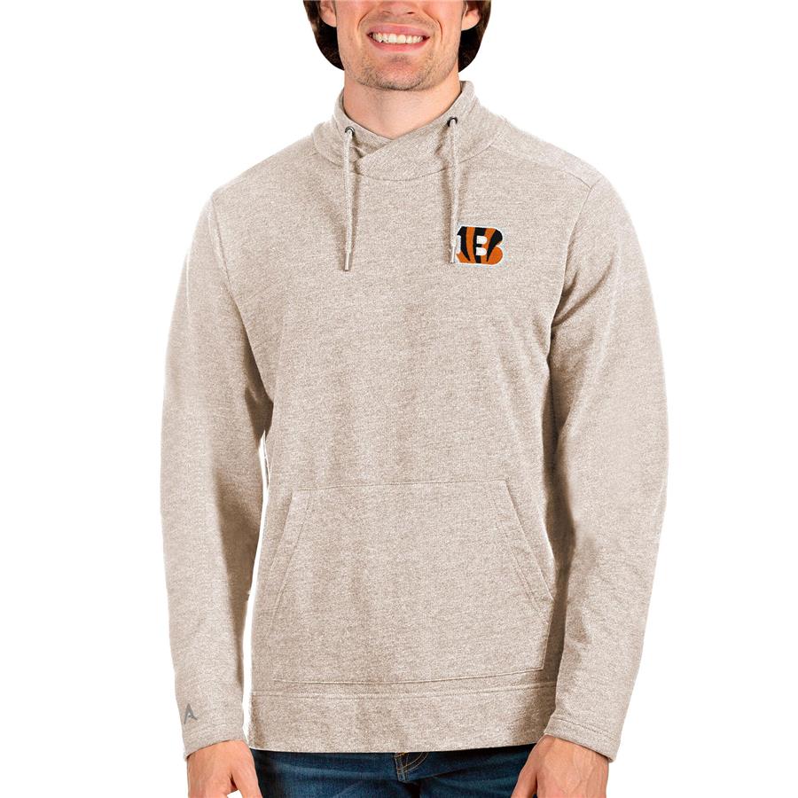 Cincinnati Bengals Antigua Reward Crossover Neckline Pullover Sweatshirt - Oatmeal