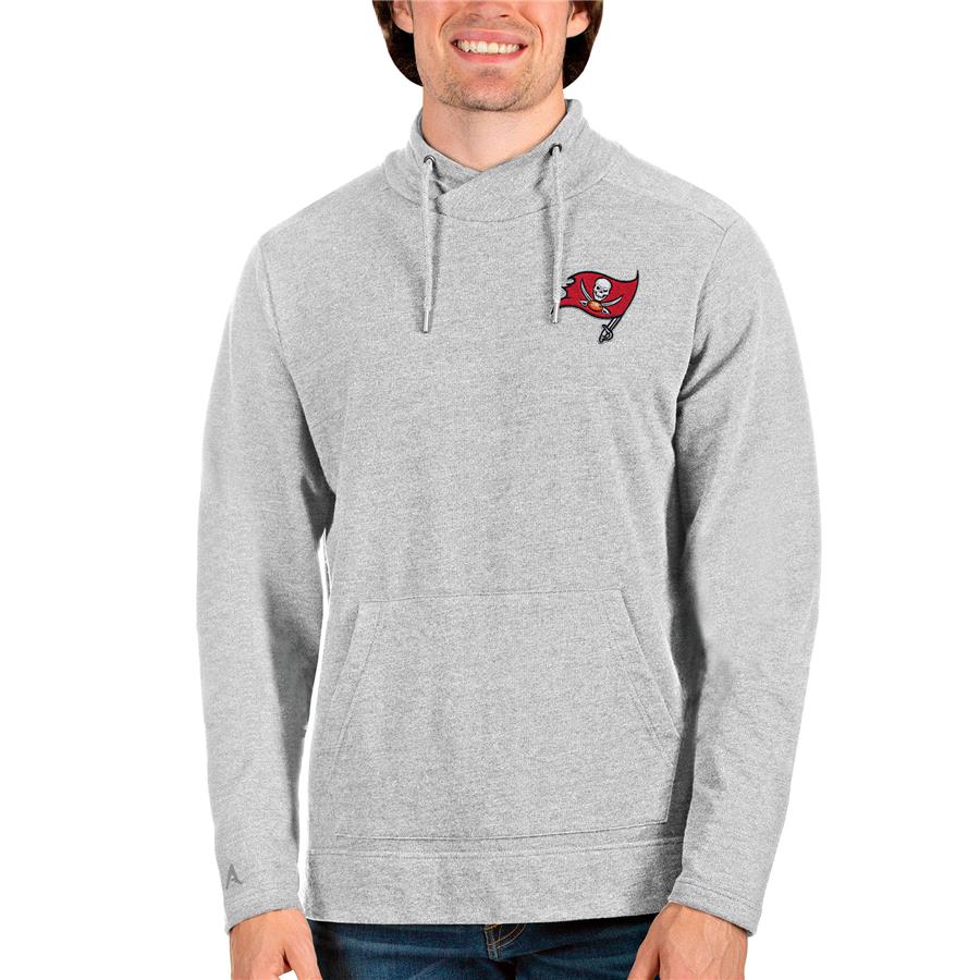 Tampa Bay Buccaneers Antigua Reward Crossover Neckline Pullover Sweatshirt - Heathered Gray