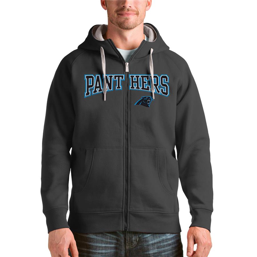 Carolina Panthers Antigua Wordmark Victory Full-Zip Hoodie - Charcoal