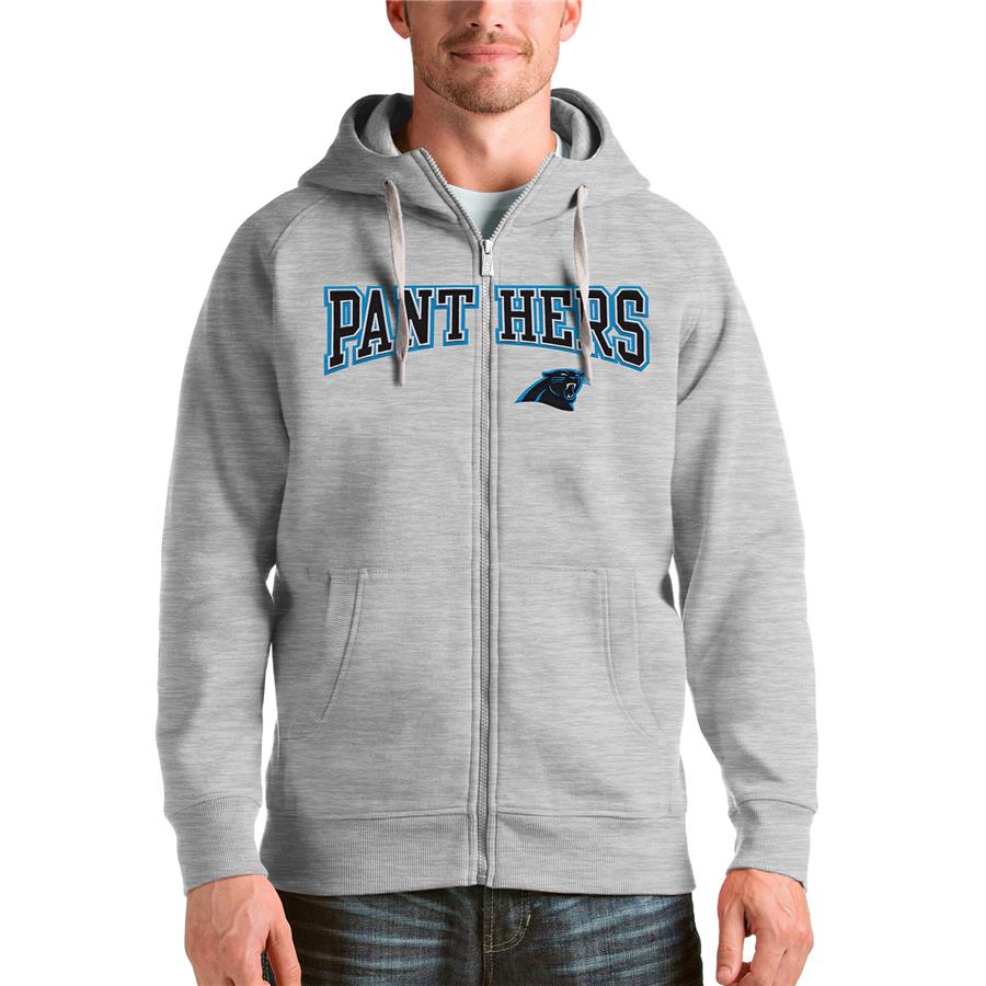 Carolina Panthers Antigua Wordmark Victory Full-Zip Hoodie - Heathered Gray