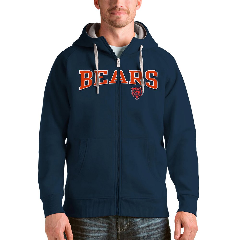 Chicago Bears Antigua Wordmark Victory Full-Zip Hoodie - Navy