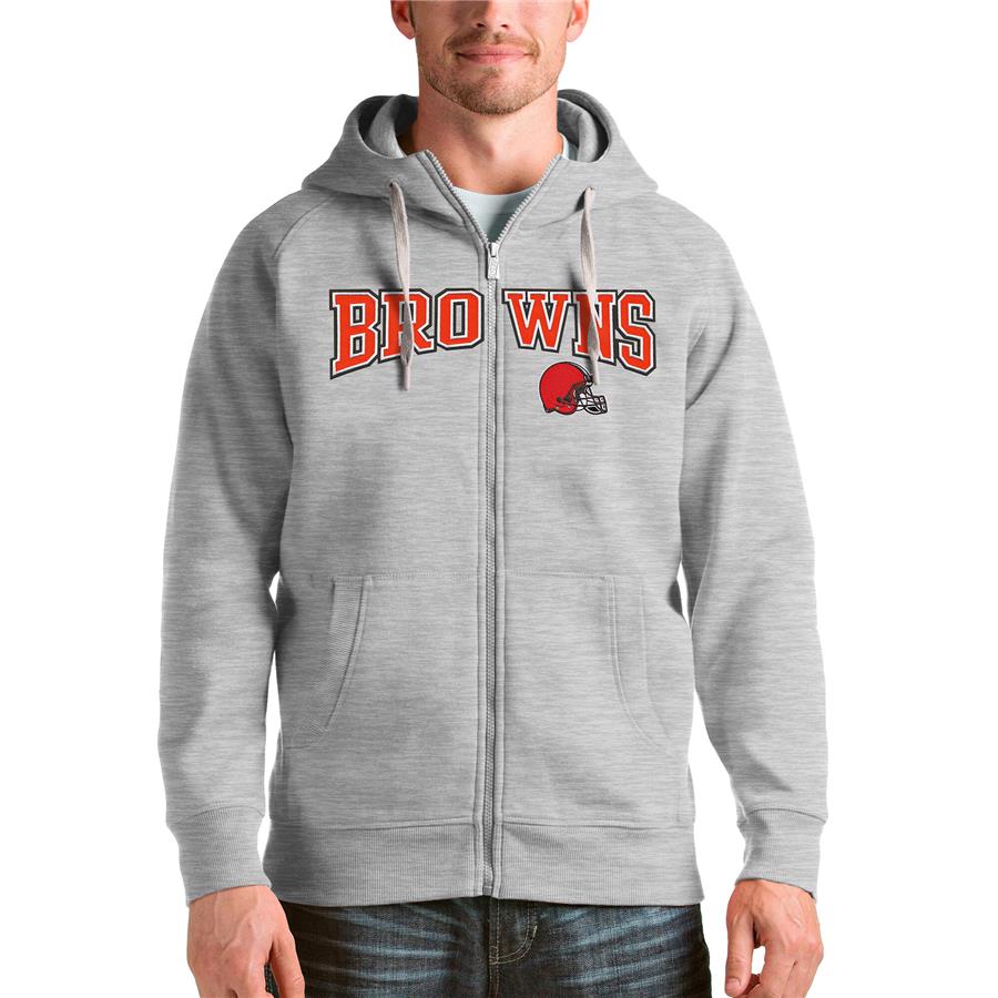 Cleveland Browns Antigua Wordmark Victory Full-Zip Hoodie - Heathered Gray