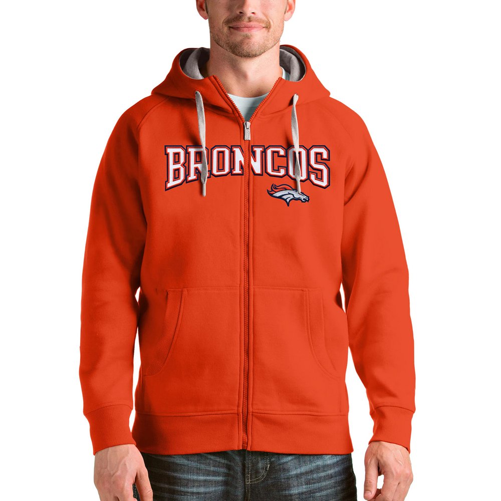 Denver Broncos Antigua Wordmark Victory Full-Zip Hoodie - Orange