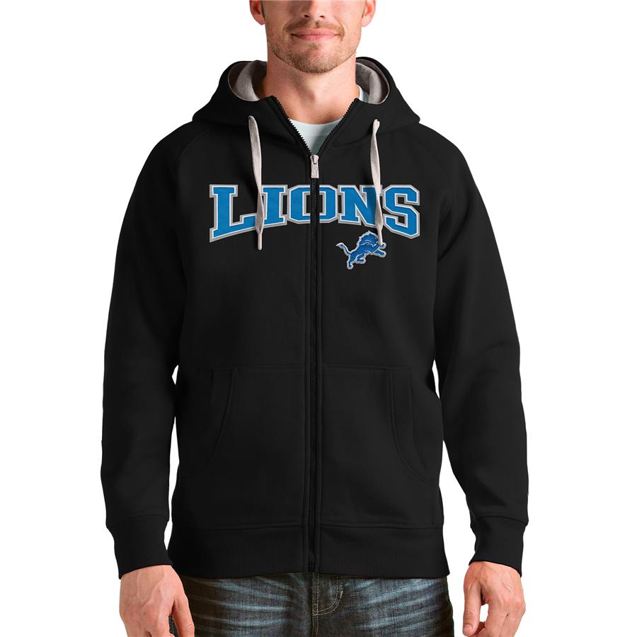 Detroit Lions Antigua Wordmark Victory Full-Zip Hoodie - Black