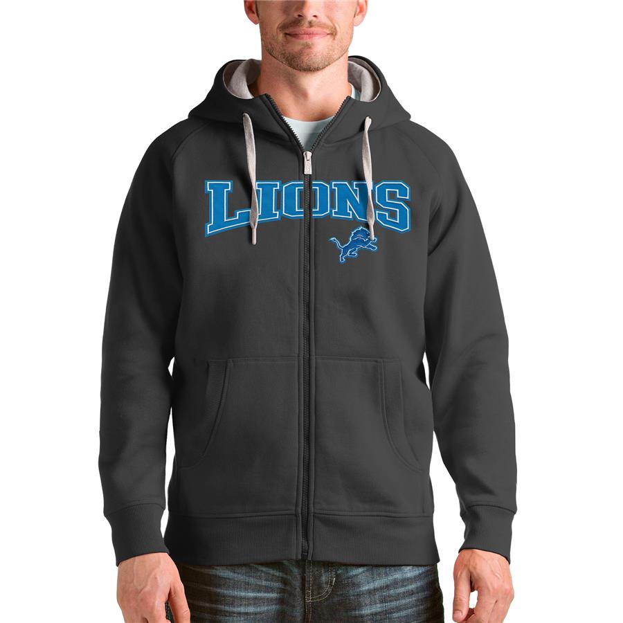 Detroit Lions Antigua Wordmark Victory Full-Zip Hoodie - Charcoal