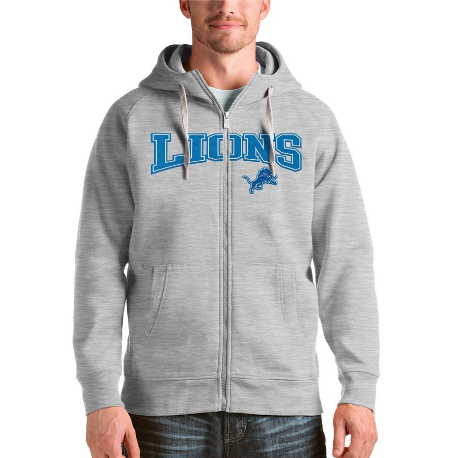 Detroit Lions Antigua Wordmark Victory Full-Zip Hoodie - Heathered Gray