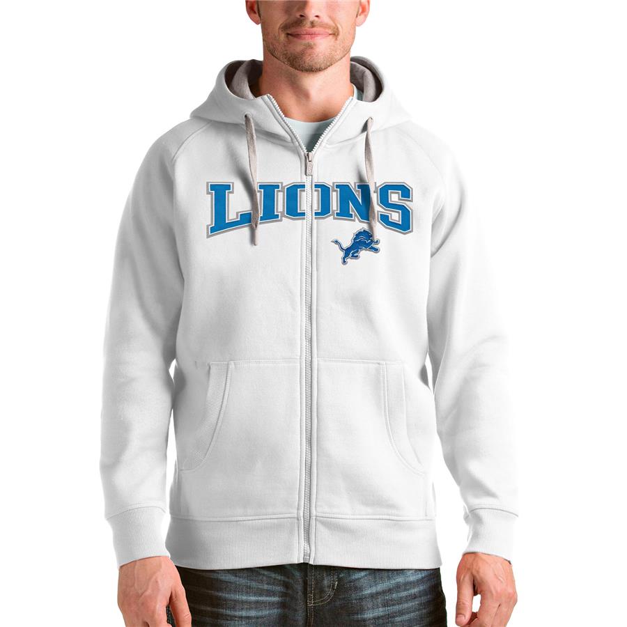 Detroit Lions Antigua Wordmark Victory Full-Zip Hoodie - White