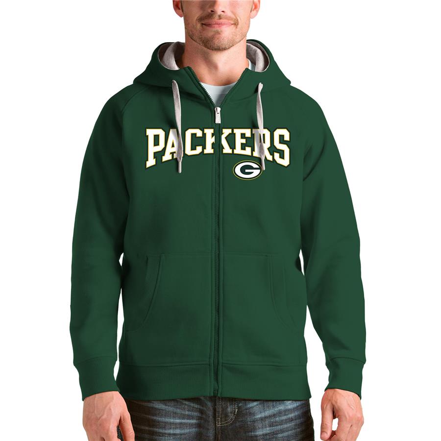 Green Bay Packers Antigua Wordmark Victory Full-Zip Hoodie - Green