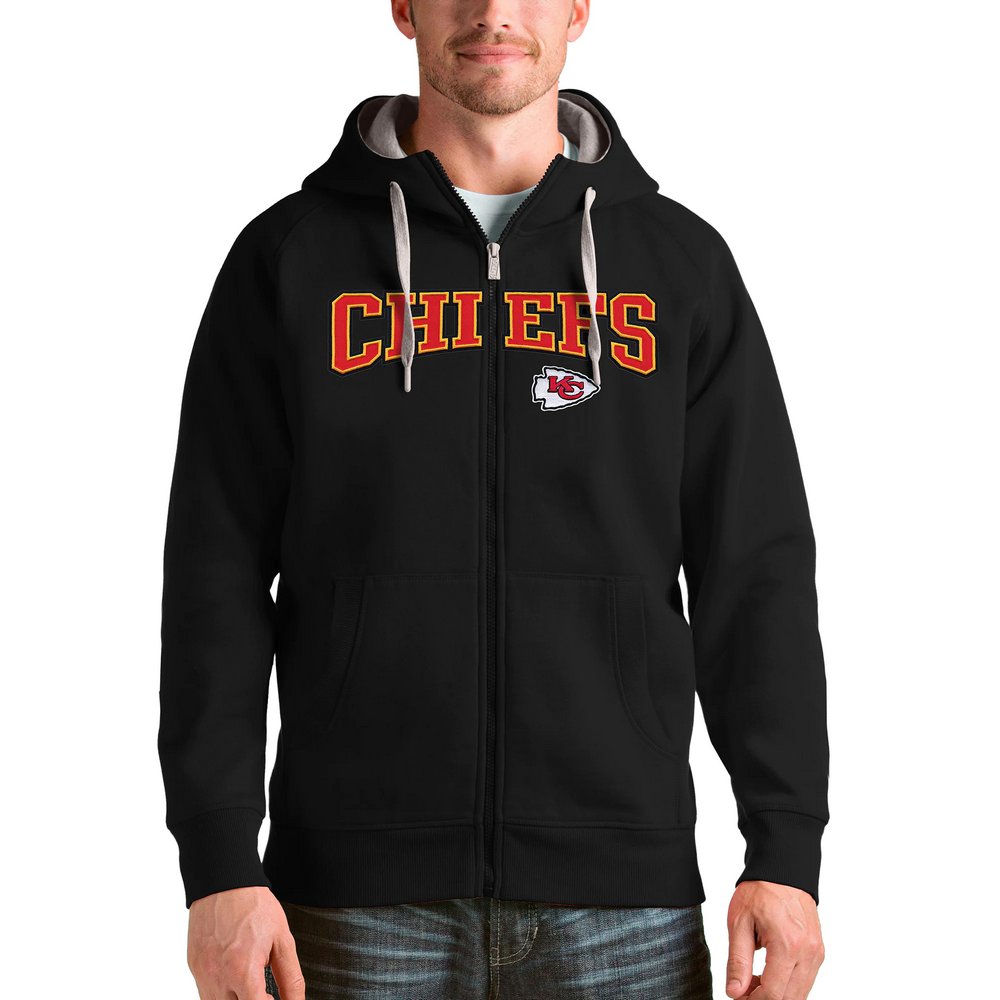 Kansas City Chiefs Antigua Wordmark Victory Full-Zip Hoodie - Black