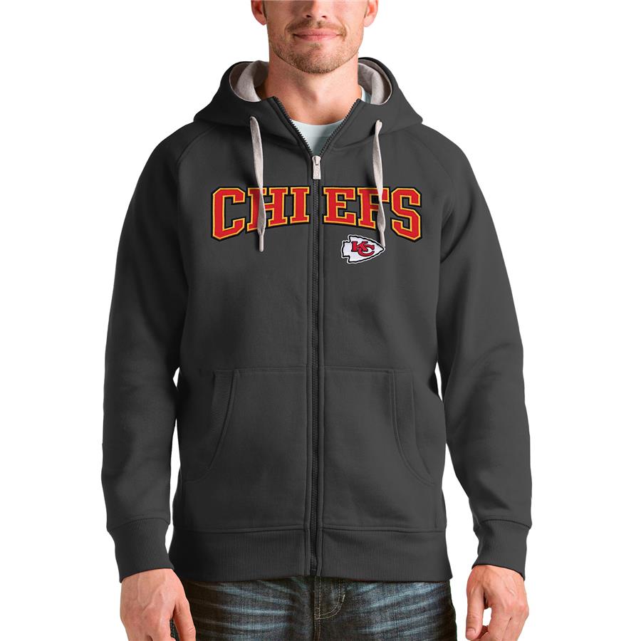 Kansas City Chiefs Antigua Wordmark Victory Full-Zip Hoodie - Charcoal