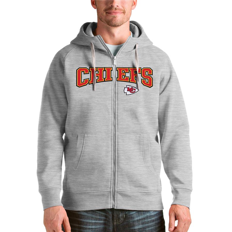Kansas City Chiefs Antigua Wordmark Victory Full-Zip Hoodie - Heathered Gray