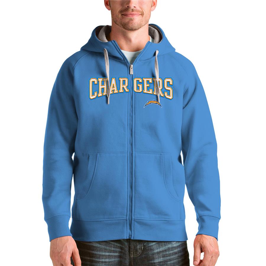Худи на молнии Los Angeles Chargers Antigua Wordmark Victory (голубой)