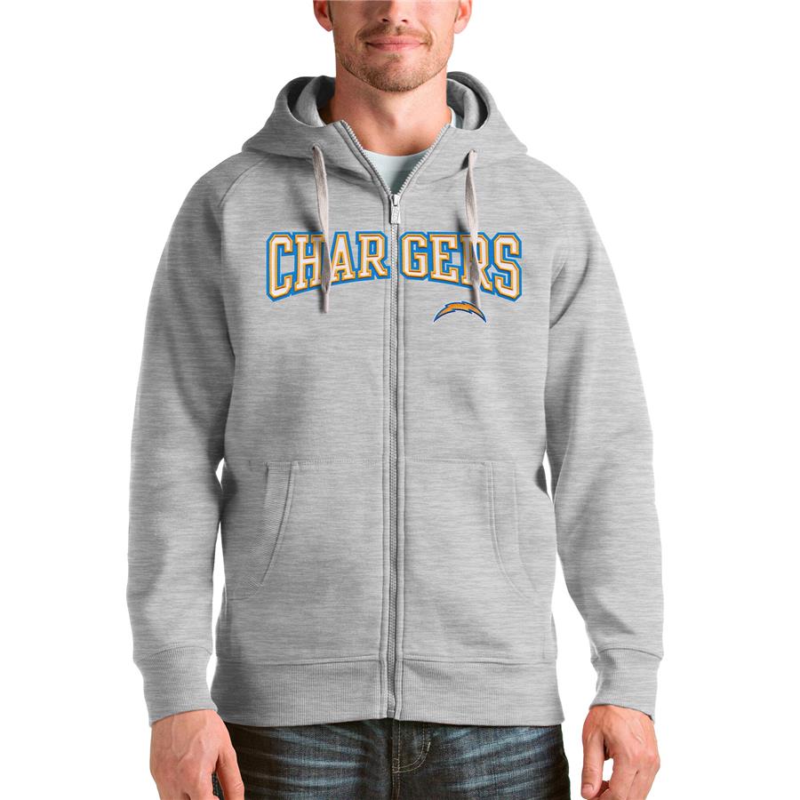 Худи на молнии Los Angeles Chargers Antigua Wordmark Victory (серый меланж)