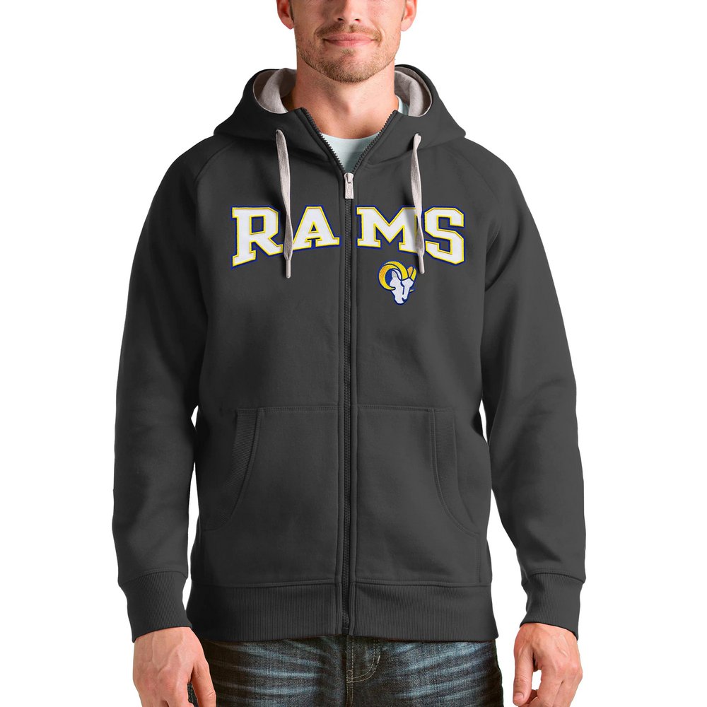 Los Angeles Rams Antigua Wordmark Victory Full-Zip Hoodie - Charcoal