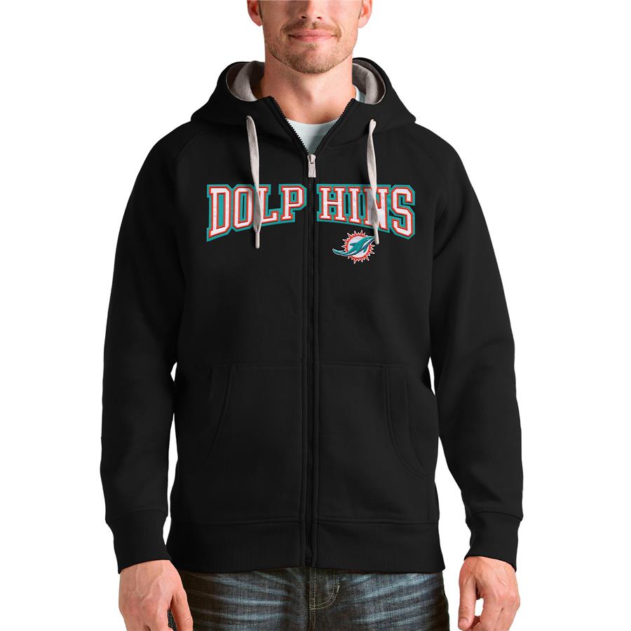 Miami Dolphins Antigua Wordmark Victory Full-Zip Hoodie - Black
